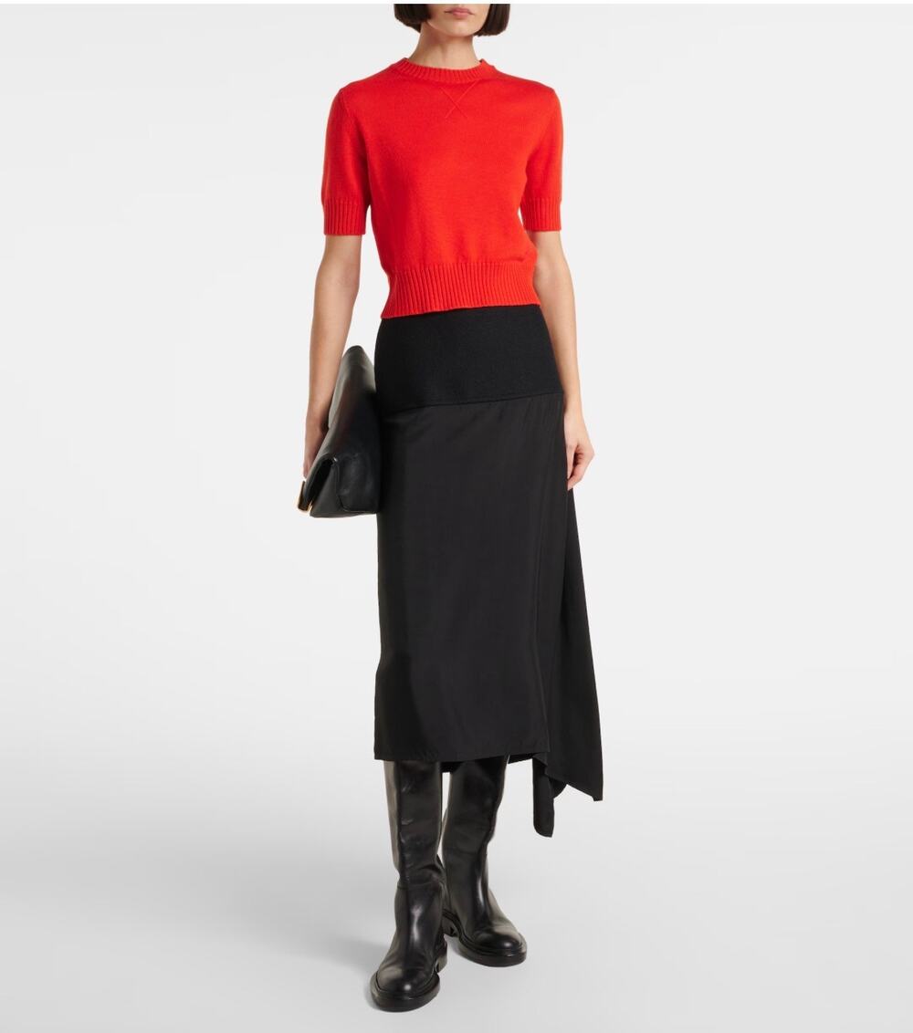 Jil Sander Short Sleeve Crewneck Knit T Shirt in Poppy Red 32 XS